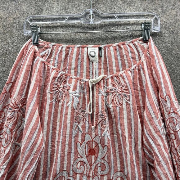 Anthropologie Akemi Kin Shirt Womens Large Red White Striped Embroidered Boho - Picture 6 of 12